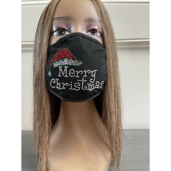 Christmas Face Mask Bling Merry Christmas With Santa Hat Rhinestone - Picture 7 of 9